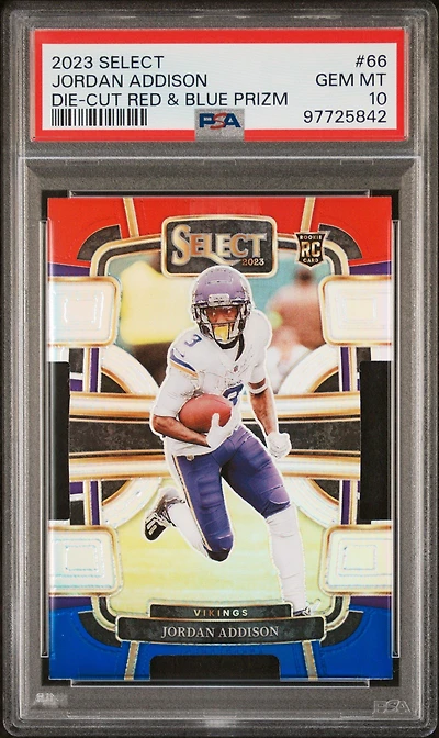 2023 Panini Select 66 Jordan Addison Die-cut Red & Blue Prizm PSA 10