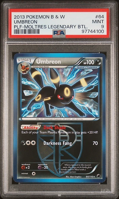 2013 Pokemon Black & White Plasma Freeze 64 Umbreon Moltres Legendary Battle PSA 9