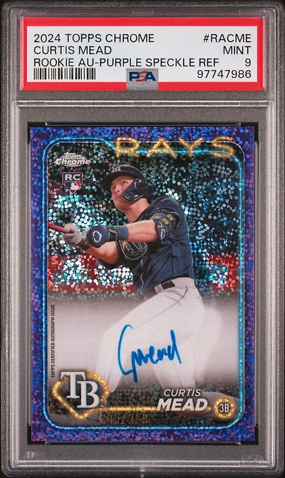 2024 Topps Chrome Rookie Autographs Racme Curtis Mead Purple Speckle Refractor PSA 9
