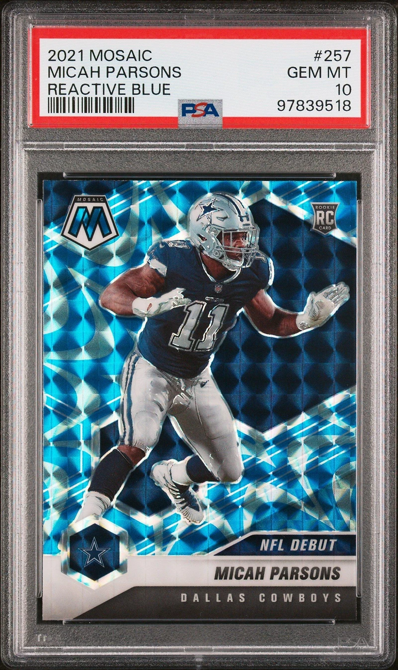 2021 Panini Mosaic 257 Micah Parsons Reactive Blue PSA 10