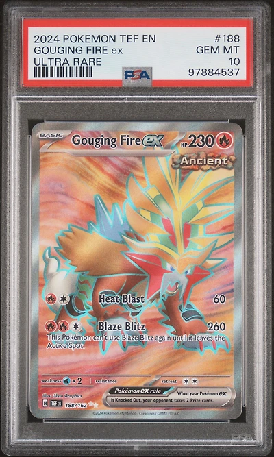 2024 Pokemon Tef En-temporal Forces 188 Gouging Fire Ex Ultra Rare PSA 10