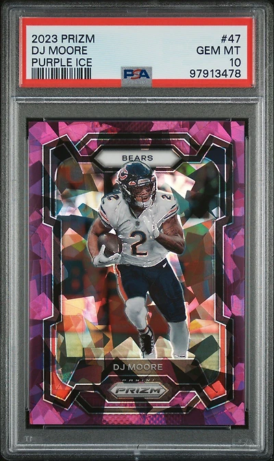 2023 Panini Prizm 47 Dj Moore Purple Ice PSA 10