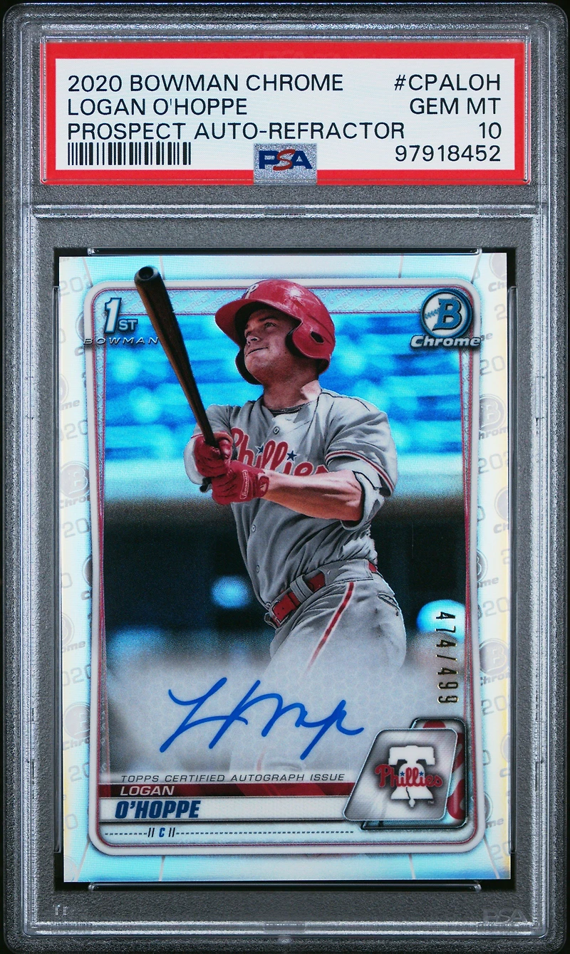 2020 Bowman Chrome Prospect Autographs Cpaloh Logan O'hoppe Refractor PSA 10