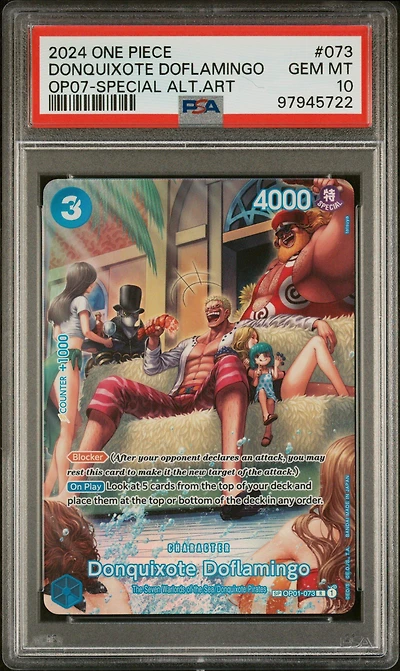 2024 One Piece Op07-500 Years In The Future 073 Donquixote Doflamingo Special Alternate Art PSA 10