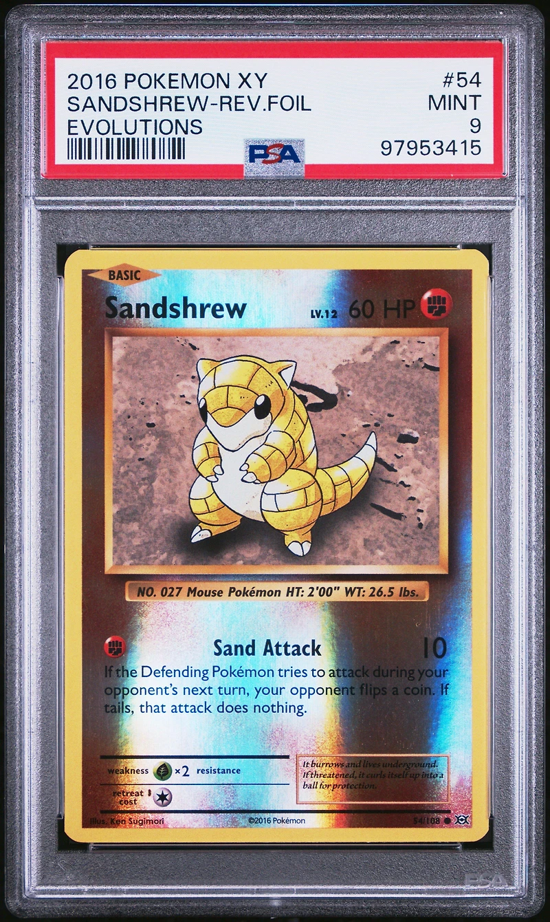 2016 Pokemon Xy Evolutions 54 Sandshrew-reverse Foil PSA 9