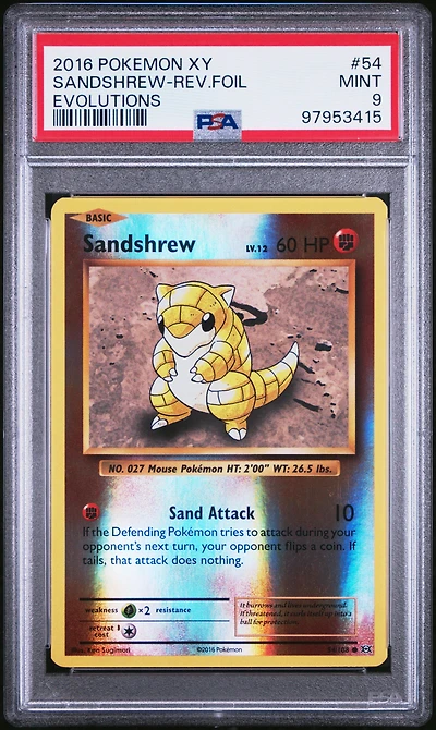 2016 Pokemon Xy Evolutions 54 Sandshrew-reverse Foil PSA 9