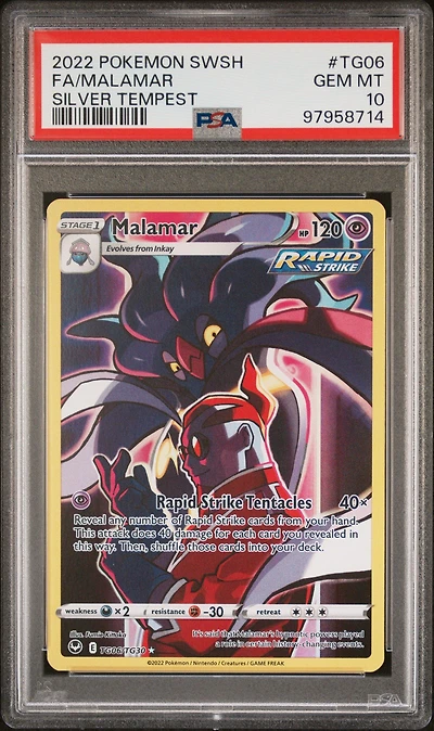 2022 Pokemon Sword & Shield Silver Tempest Tg06 Full Art/malamar PSA 10