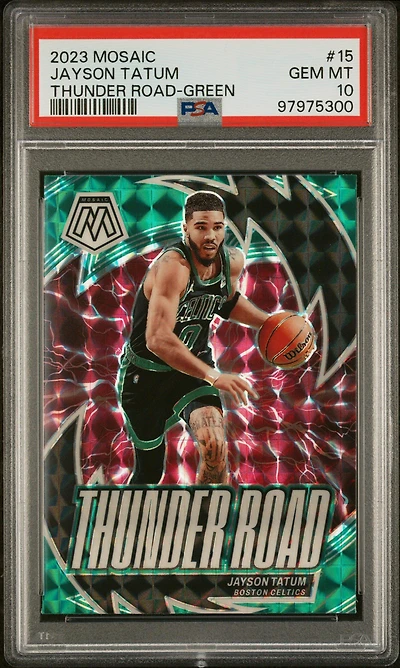 2023 Panini Mosaic Thunder Road 15 Jayson Tatum Green PSA 10