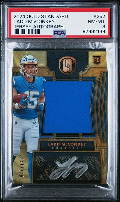 2024 Panini Gold Standard 252 Ladd Mcconkey Jersey Autograph PSA 8