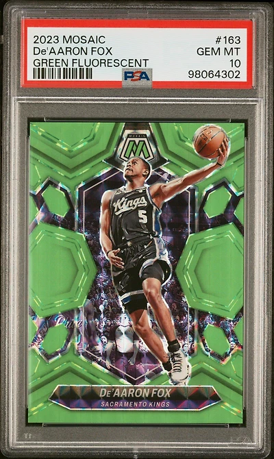 2023 Panini Mosaic 163 De'aaron Fox Green Fluorescent PSA 10