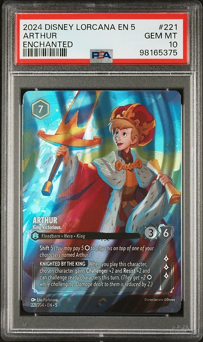2024 Disney Lorcana En 5-shimmering Skies 221 Arthur - King Victorious Enchanted PSA 10
