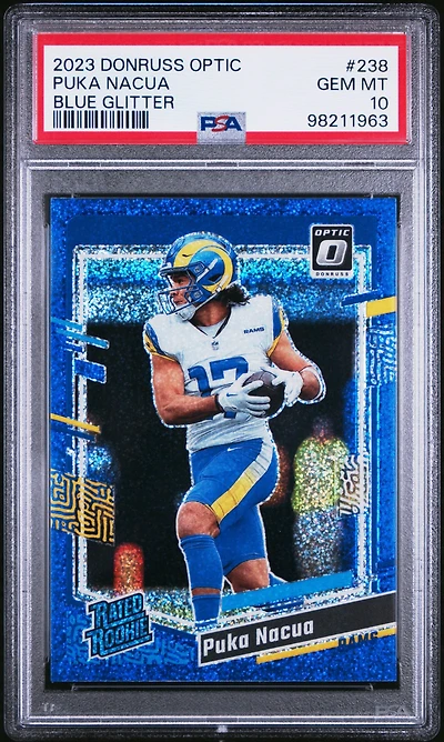 2023 Panini Donruss Optic 238 Puka Nacua Blue Glitter PSA 10