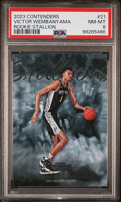 2023 Panini Contenders Rookie Stallions 21 Victor Wembanyama PSA 8