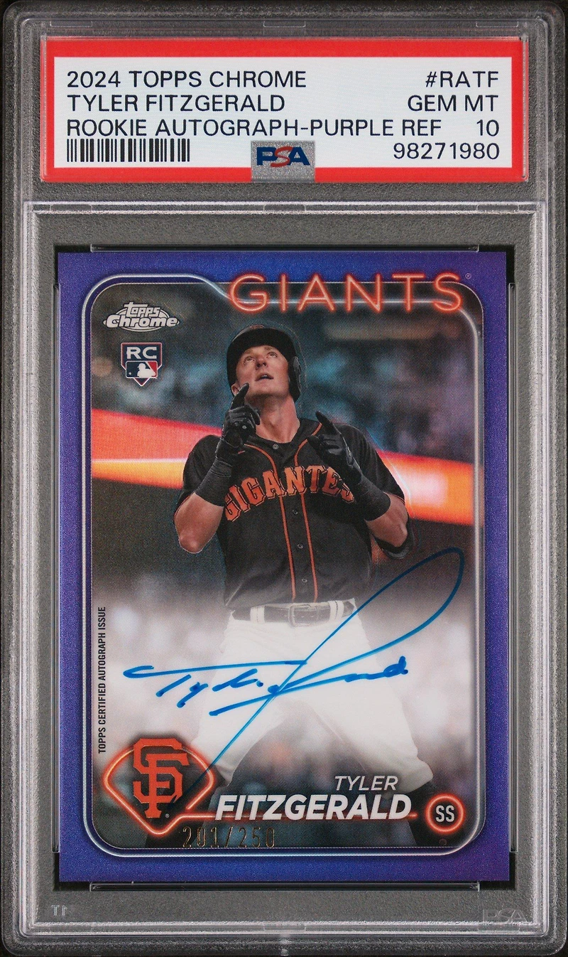 2024 Topps Chrome Rookie Autographs Ratf Tyler Fitzgerald Purple Refractor PSA 10