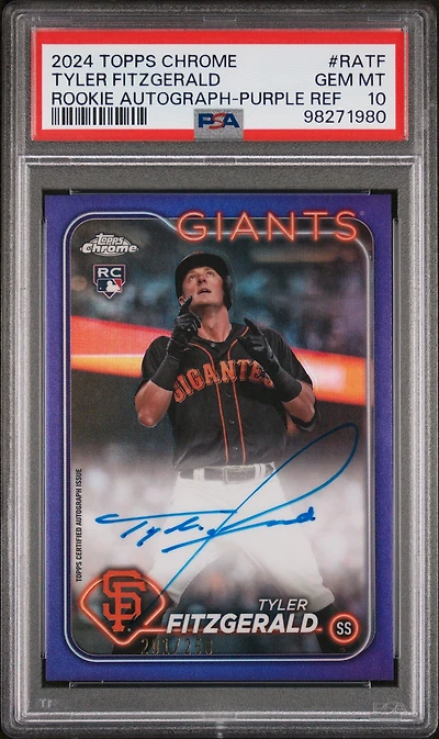 2024 Topps Chrome Rookie Autographs Ratf Tyler Fitzgerald Purple Refractor PSA 10
