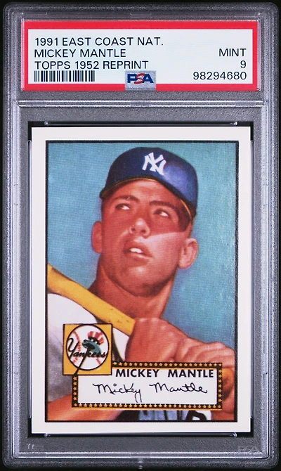 1991 Topps East Coast National Reprint Mickey Mantle Topps 1952 Reprint PSA 9