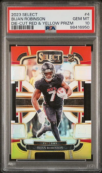 2023 Panini Select 4 Bijan Robinson Die-cut Red & Yellow Prizm PSA 10