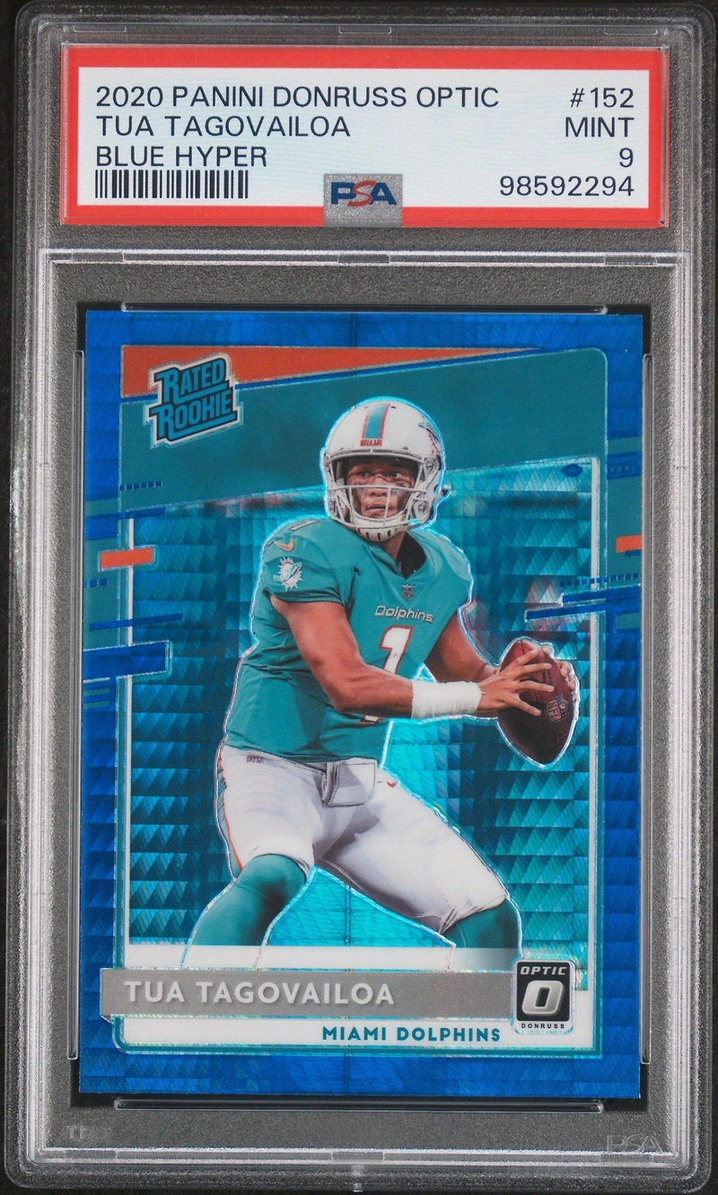 2020 Panini Donruss Optic 152 Tua Tagovailoa Blue Hyper PSA 9