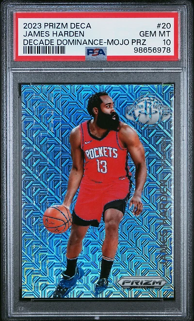 2023 Panini Prizm Deca Decade Dominance 20 James Harden Mojo Prizm PSA 10