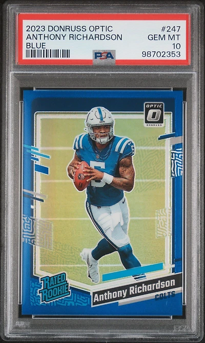 2023 Panini Donruss Optic 247 Anthony Richardson Blue PSA 10