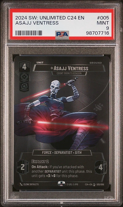 2024 Star Wars: Unlimited Convention Exclusive 005 Asajj Ventress, Count Dooku's Assassin PSA 9