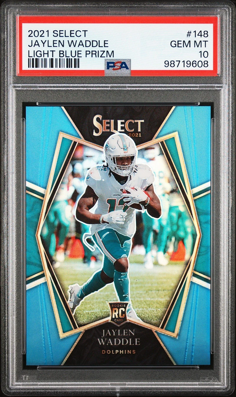 2021 Panini Select 148 Jaylen Waddle Light Blue Prizm PSA 10