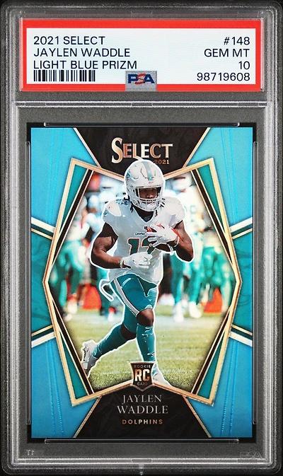 2021 Panini Select 148 Jaylen Waddle Light Blue Prizm PSA 10
