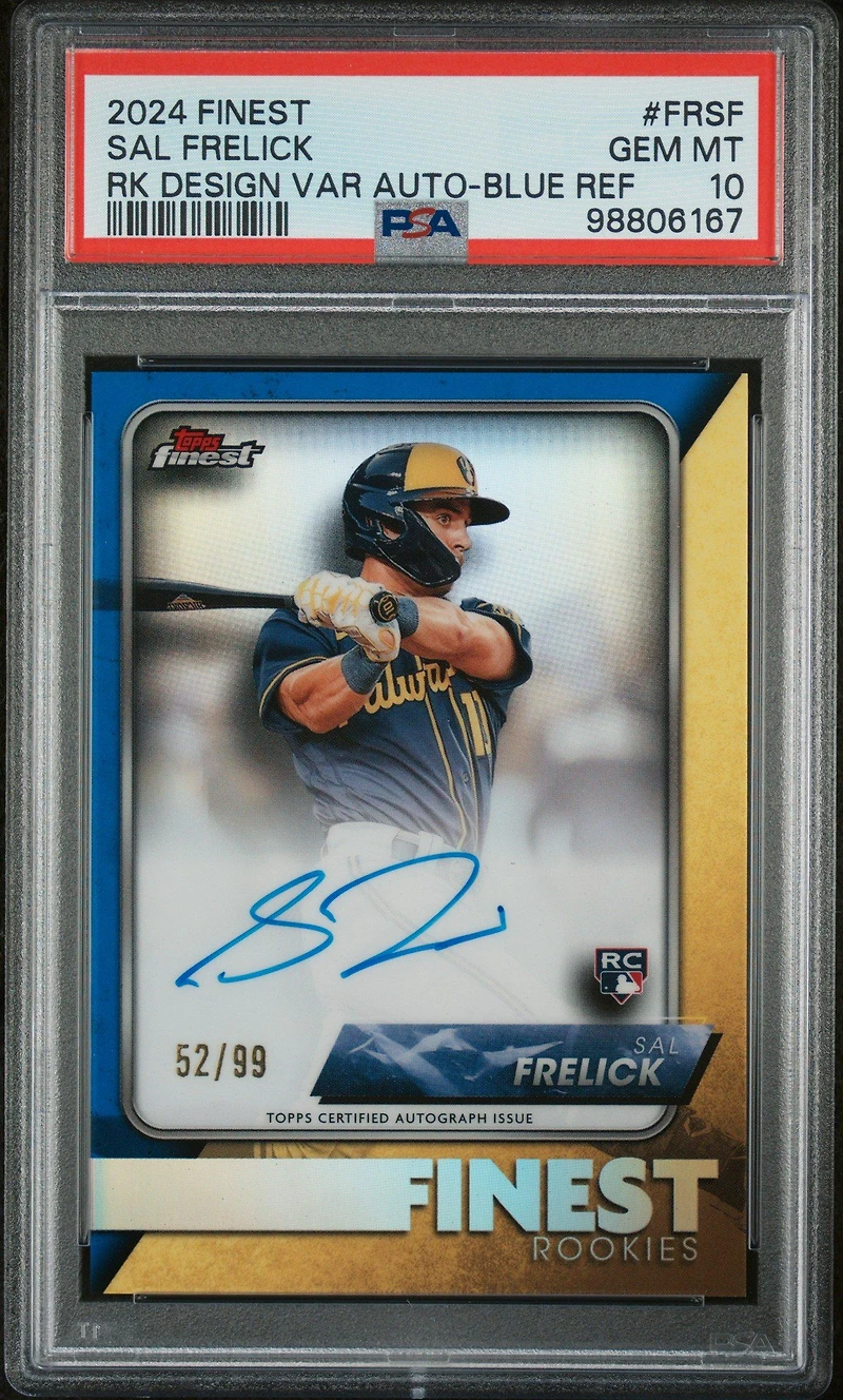 2024 Topps Finest Finest Rookie Design Variation Autographs Frsf Sal Frelick Blue Refractor PSA 10