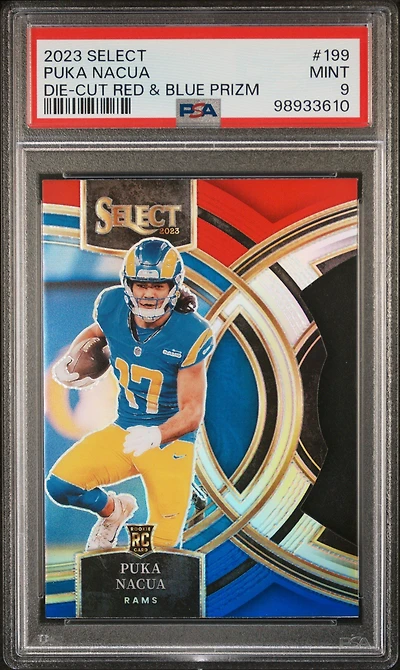 2023 Panini Select 199 Puka Nacua Die-cut Red & Blue Prizm PSA 9