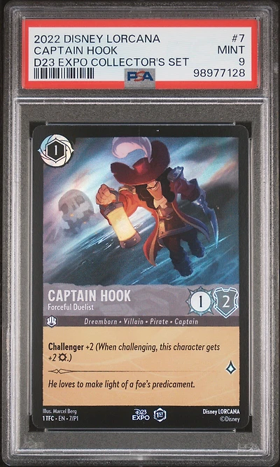 2022 Disney Lorcana Promo 7 Captain Hook - Forceful Duelist D23 Expo Collector's Set PSA 9