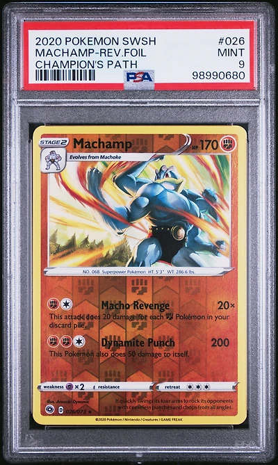 2020 Pokemon Sword & Shield Champion's Path 026 Machamp-reverse Foil PSA 9