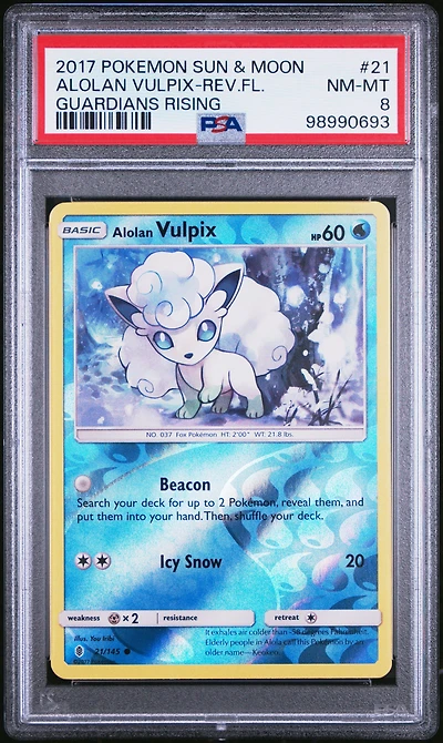 2017 Pokemon Sun & Moon Guardians Rising 21 Alolan Vulpix-reverse Foil PSA 8