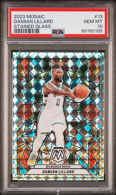 2023 Panini Mosaic Stained Glass 13 Damian Lillard PSA 10