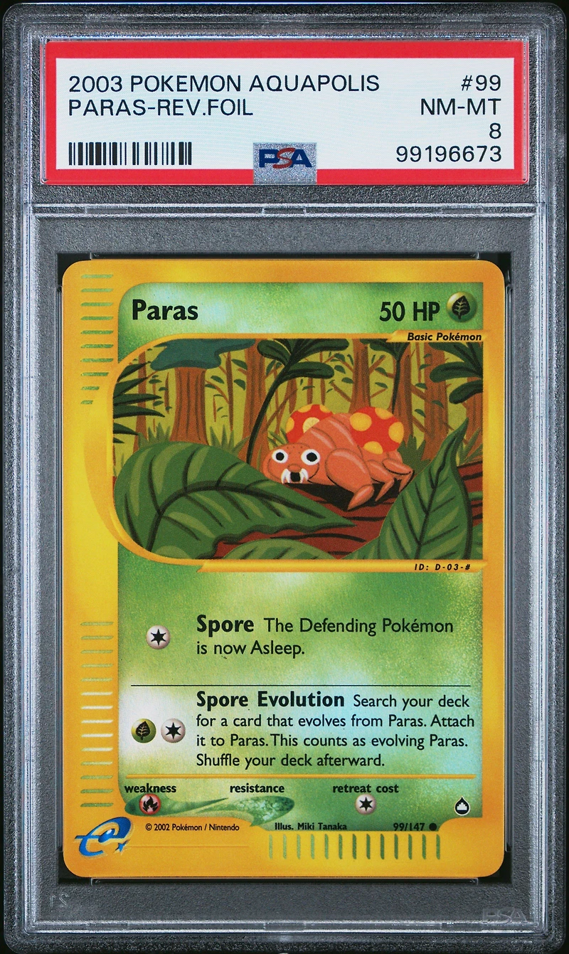 2003 Pokemon Aquapolis 99 Paras-reverse Foil PSA 8