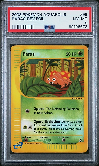 2003 Pokemon Aquapolis 99 Paras-reverse Foil PSA 8