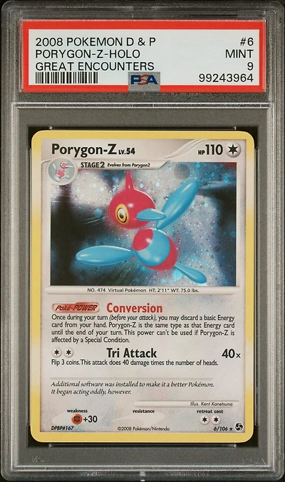 2008 Pokemon Diamond & Pearl Great Encounters 6 Porygon-z-holo PSA 9