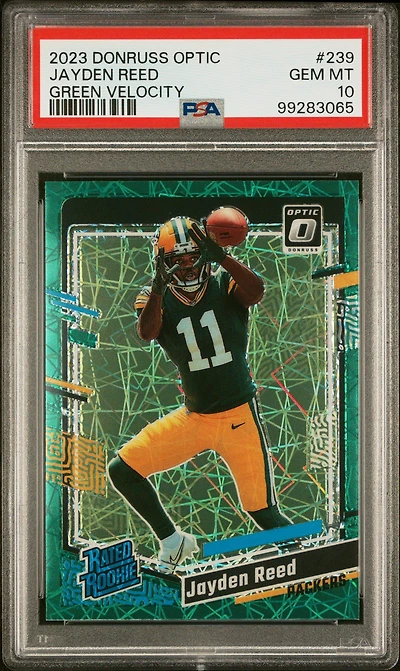 2023 Panini Donruss Optic 239 Jayden Reed Green Velocity PSA 10