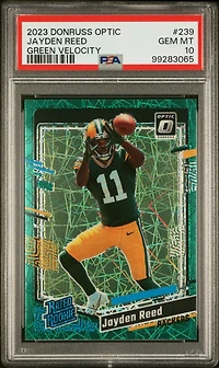 2023 Panini Donruss Optic 239 Jayden Reed Green Velocity PSA 10