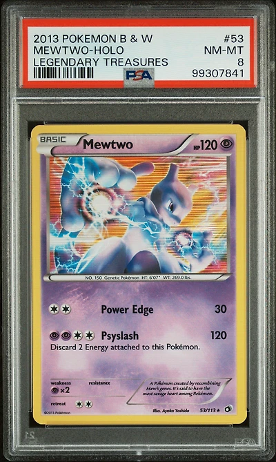 2013 Pokemon Black & White Legendary Treasures 53 Mewtwo-holo PSA 8