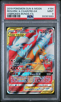 2019 Pokemon Sun & Moon Unbroken Bonds 194 Full Art/reshiram & Charizard Gx PSA 9
