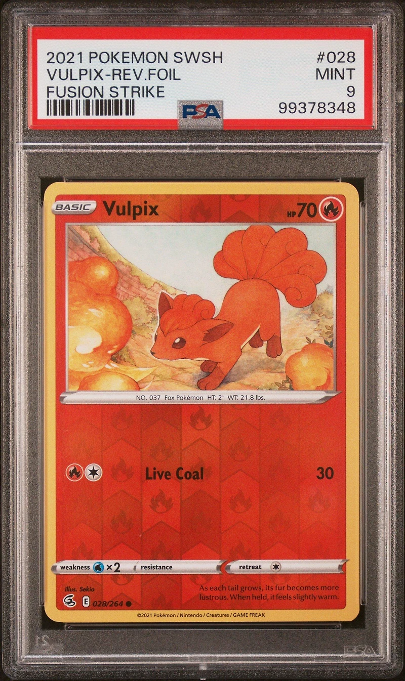 2021 Pokemon Sword & Shield Fusion Strike 028 Vulpix-reverse Foil PSA 9