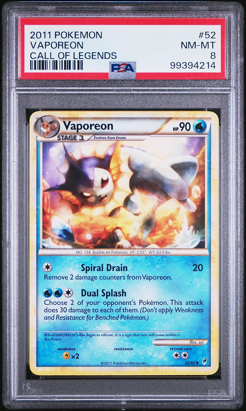2011 Pokemon Call Of Legends 52 Vaporeon PSA 8