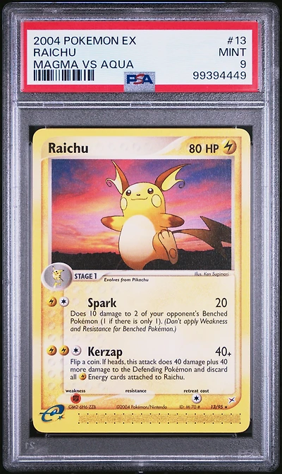 2004 Pokemon Ex Team Magma Vs Team Aqua 13 Raichu PSA 9
