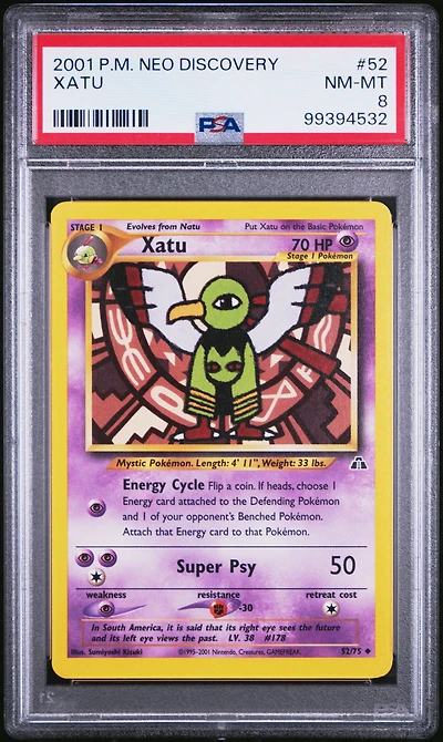 2001 Pokemon Neo Discovery 52 Xatu PSA 8