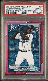 2024 Bowman Mega Box Chrome 20 Junior Caminero Fuchsia Refractor PSA 10