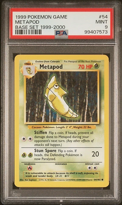 1999 Pokemon Game 54 Metapod Base Set 1999-2000 PSA