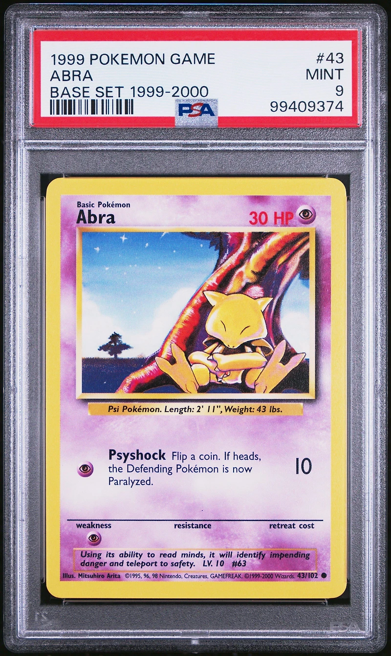 1999 Pokemon Game 43 Abra Base Set 1999-2000 PSA 9