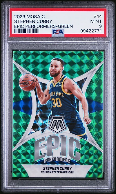 2023 Panini Mosaic Epic Performers 14 Stephen Curry Green PSA 9
