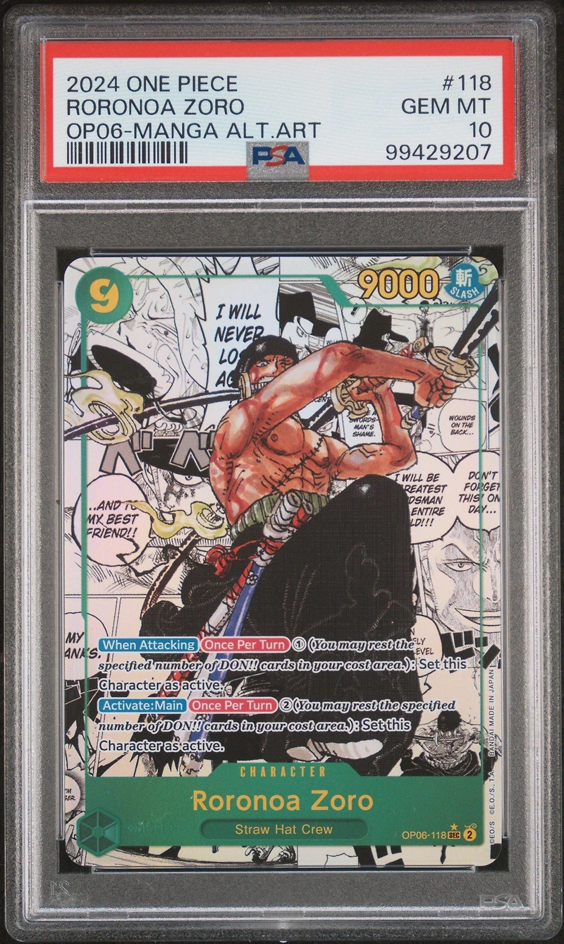 2024 One Piece Wings Of The Captain 118 Roronoa Zoro Manga Alternate Art PSA 10