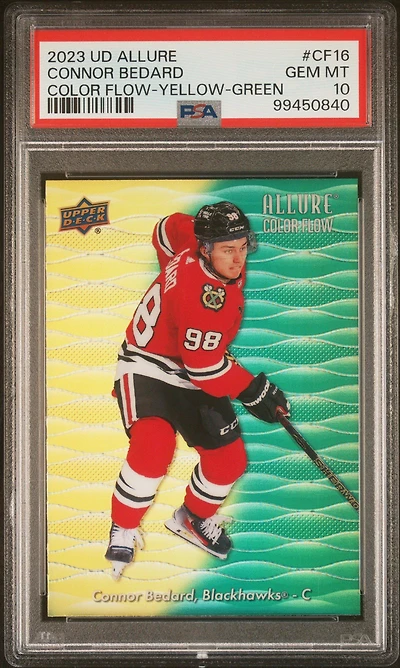 2023 Upper Deck Allure Color Flow Cf16 Connor Bedard Yellow-green PSA 10